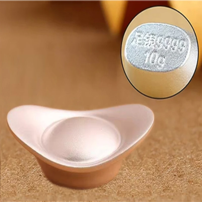 足银银制品 古法元宝实心10g复古家用送礼有面子摆件招财进宝Q