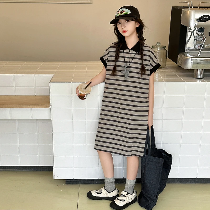 女童夏装连衣裙夏季2025新款洋气大童韩系条纹裙子儿童时髦polo裙