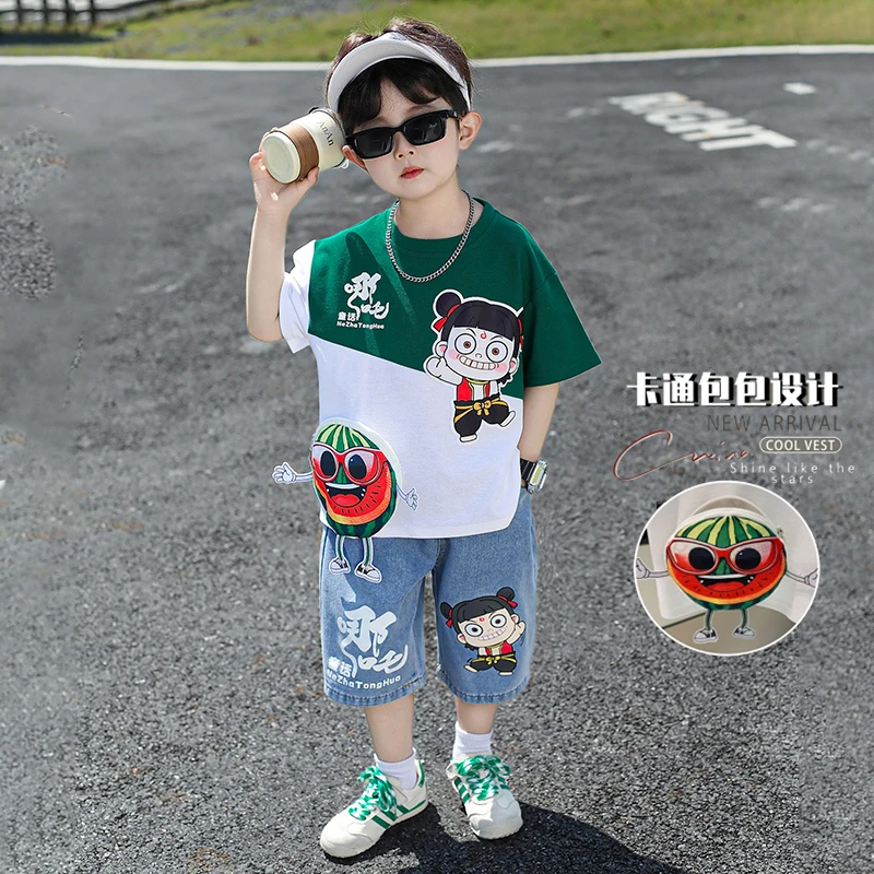 哪吒儿童衣服2025新款男童夏装套装网红宝宝薄款夏季潮酷痞帅男孩