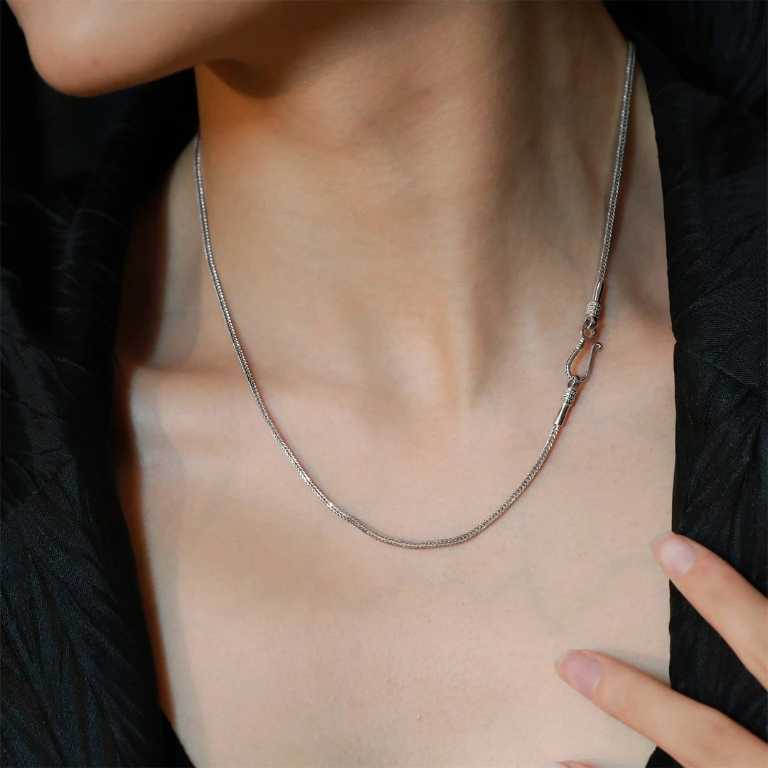 链子925银 N10181<龙骨肖邦链>旋转钩子四方锁骨链女简约饰品项链