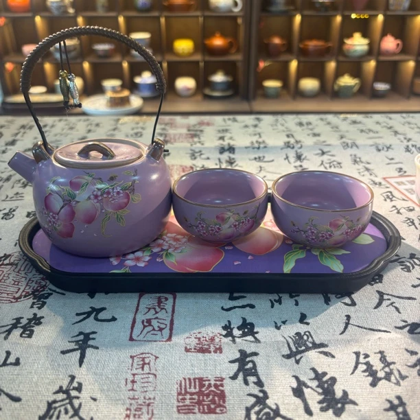 青岚茗器专属链接@@ZH931紫桃提梁一壶+两杯+茶盘
