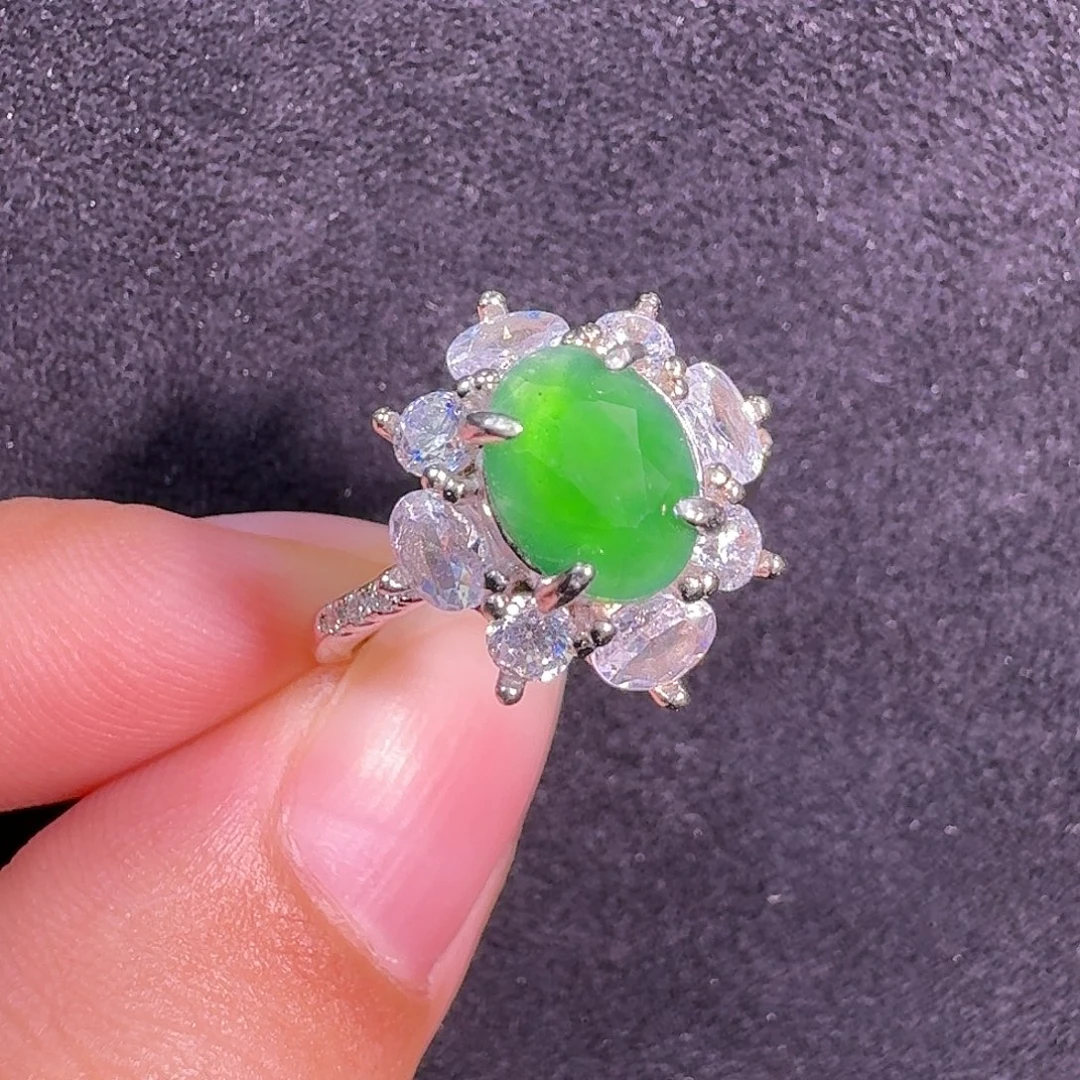 翡翠银S925镶嵌戒指蛋面