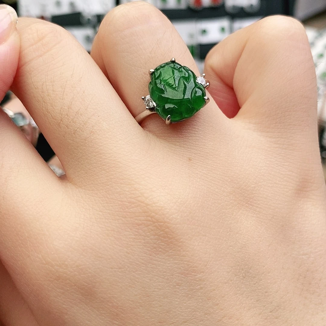 翡翠戒指银S925镶嵌翡翠