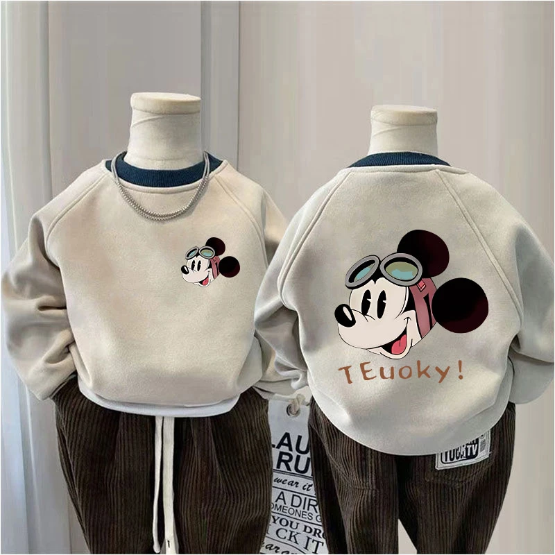 男童卫衣女童儿童秋冬新款圆领一体卡通童装加绒加厚宝宝上衣小童