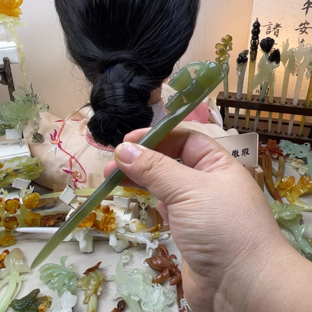 蛇纹石玉合金发饰