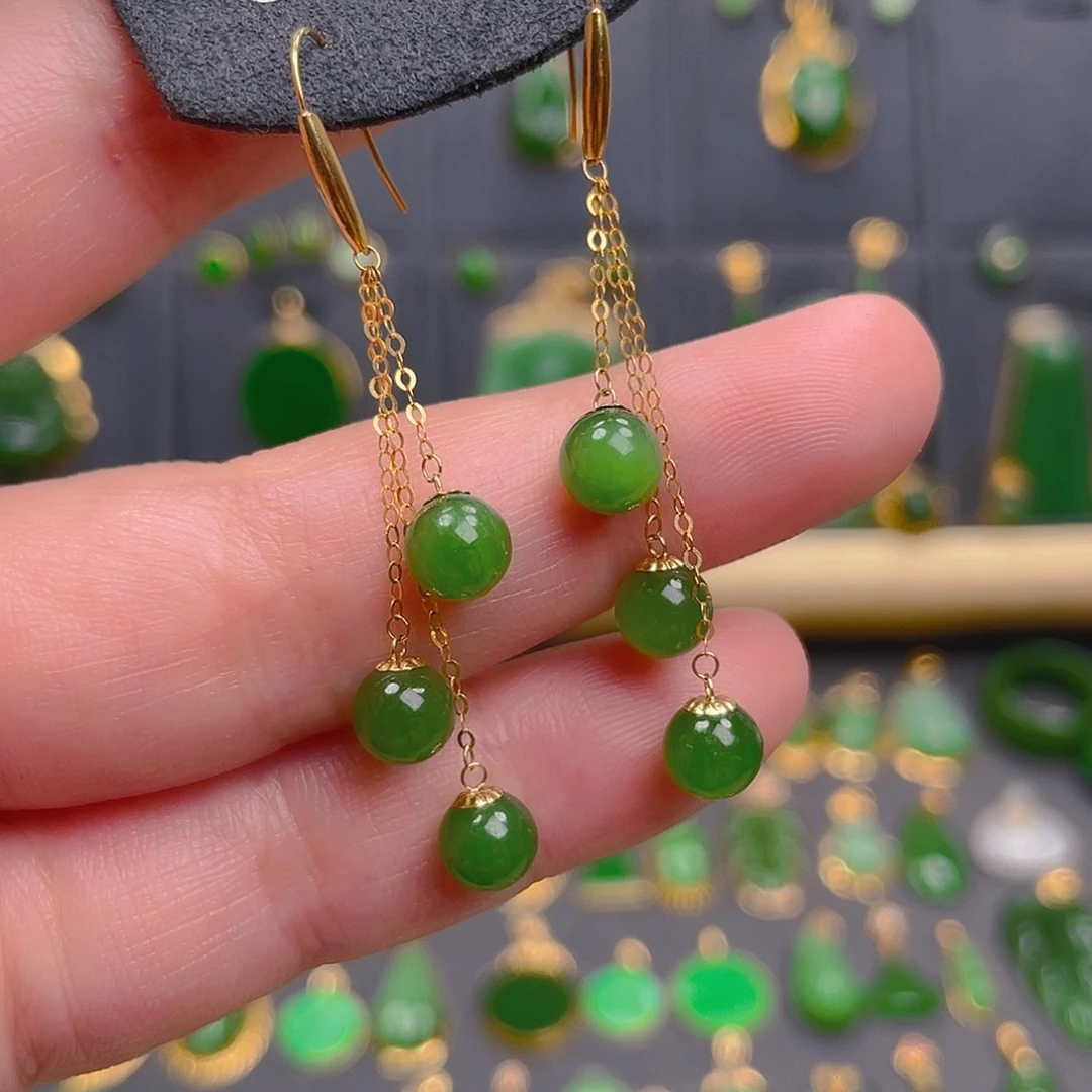 和田玉18K金镶嵌耳饰028