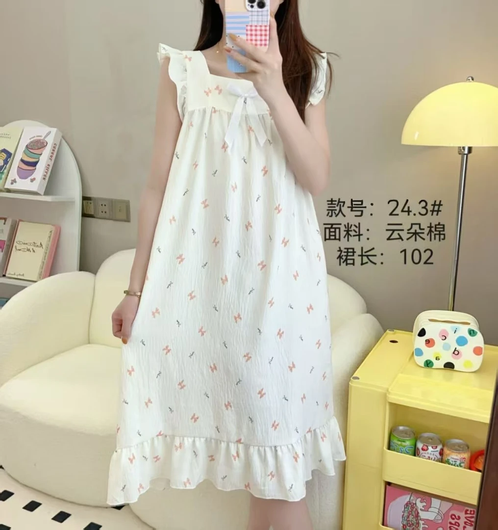 蝴蝶结吊带长裙睡衣女甜美春秋季新款小个子韩系ins风外出家居