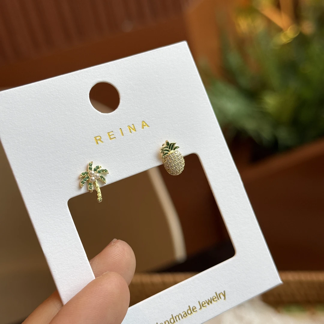 925银合成锆石耳饰 6550迷你小菠萝椰树银耳钉