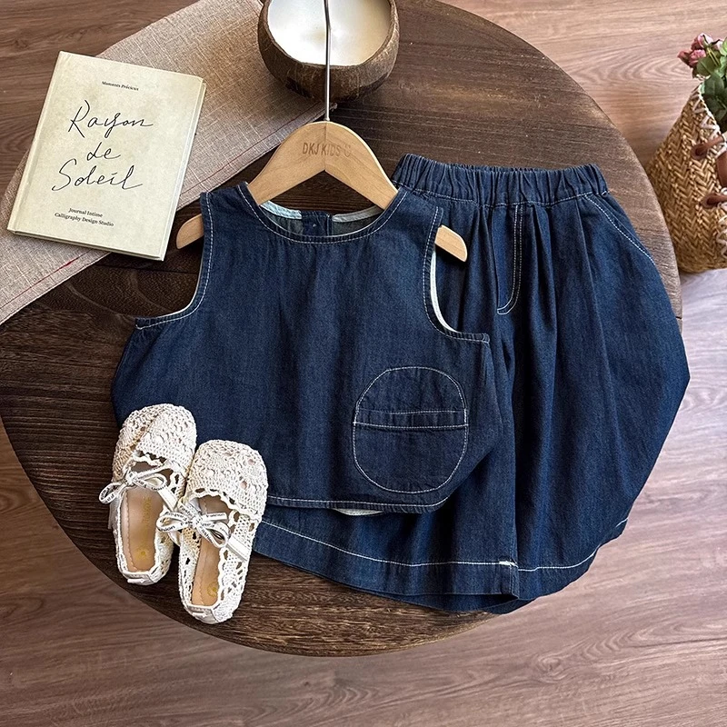 女童牛仔背心套装夏季2025新款儿童时髦洋气童装宝宝无袖薄款衣服