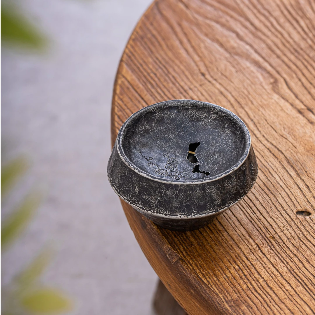 蜂鸟工坊 锡雕侠侣 锡器 新款悦目梅花建水 WCXHC347