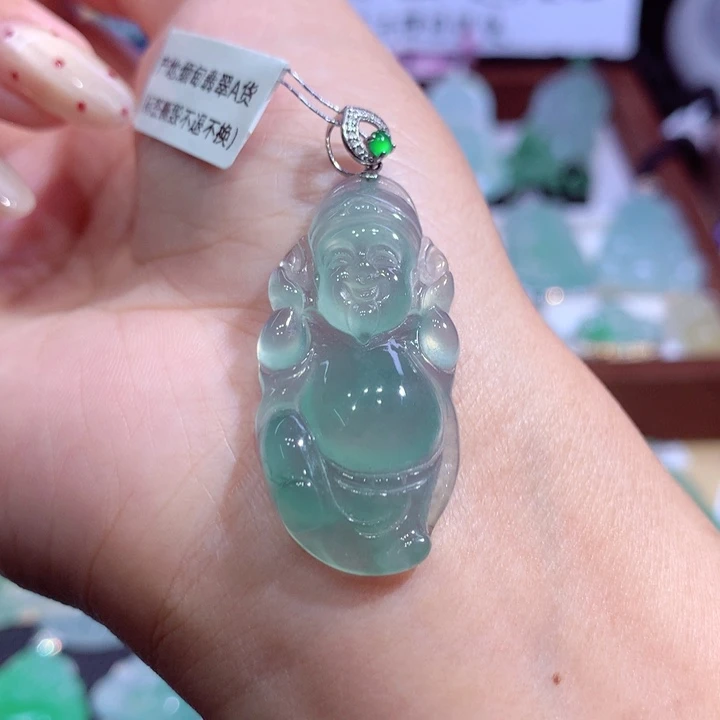 翡翠18K金镶嵌吊坠(不含链)财神爷