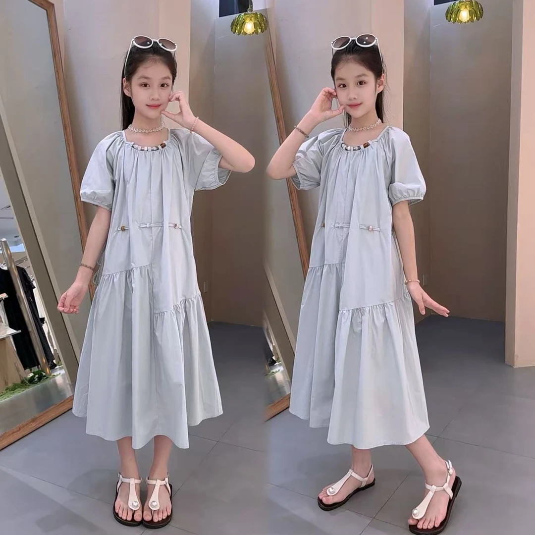 女童潮款串珠收腰连衣裙