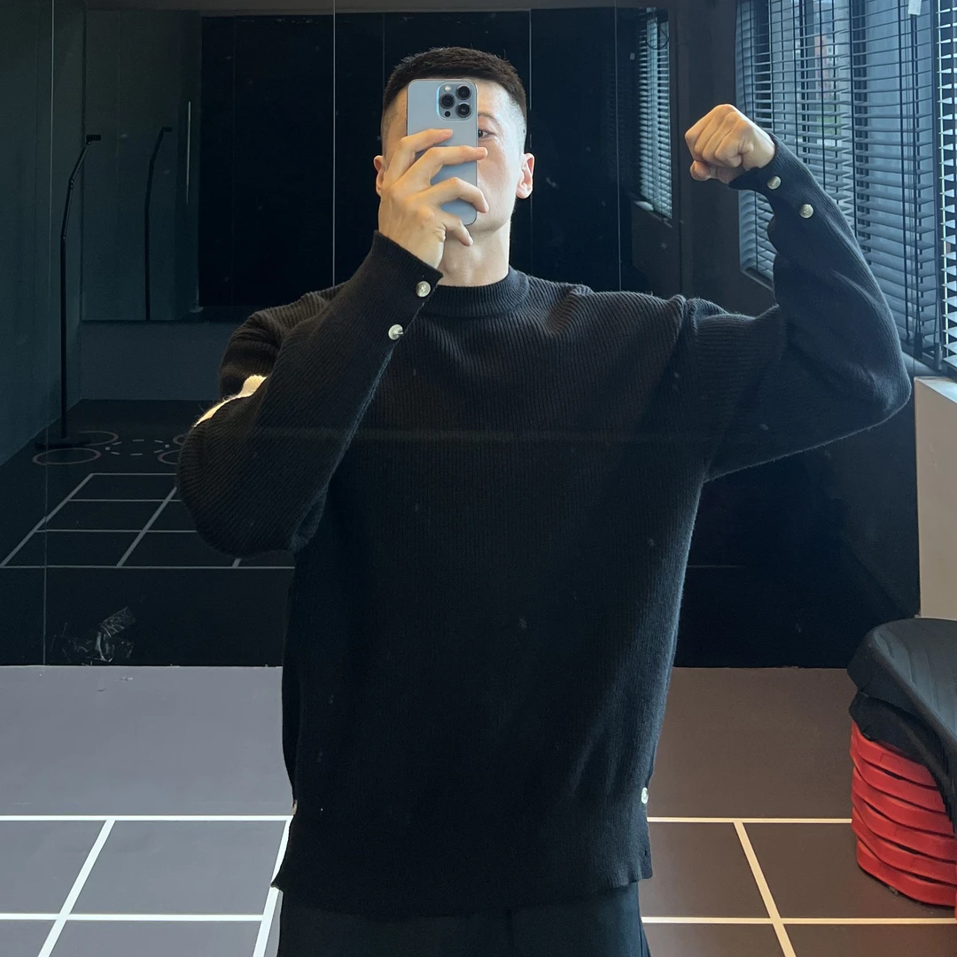 IRONTRAP重磅混纺三条杠针织衫毛衣男士保暖加厚内搭运动长袖秋冬