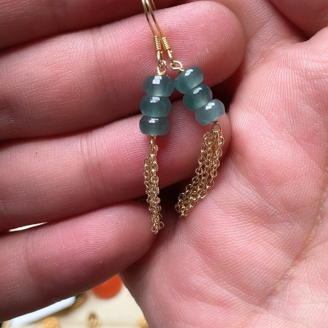 和田玉耳钩银S925镶嵌