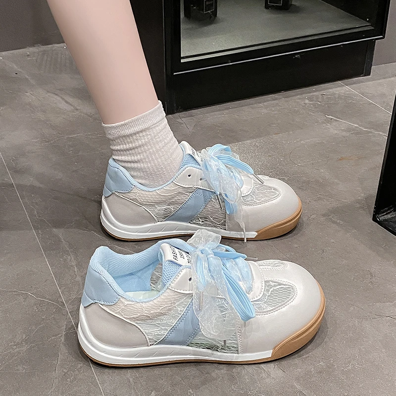 蕾丝网面透气厚底德训鞋女鞋2025新款夏季爆款网鞋休闲运动小白鞋