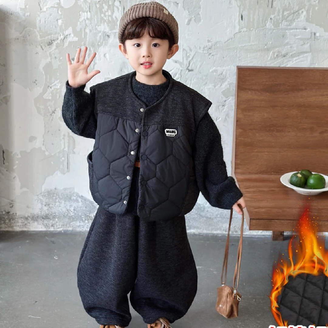 2025男秋冬季单排扣毛衣马甲韩版舒适加厚保暖质感休闲防寒套装