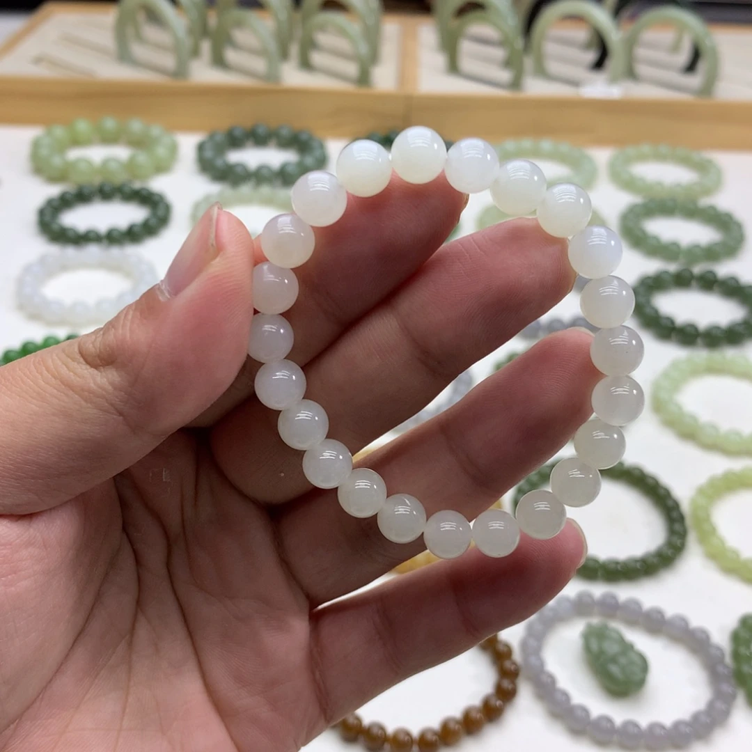 和田玉手串（白玉8）未镶嵌
