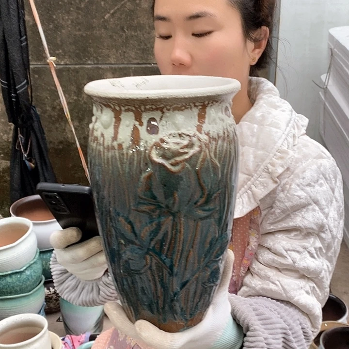 紫砂花盆瑕疵口15高25