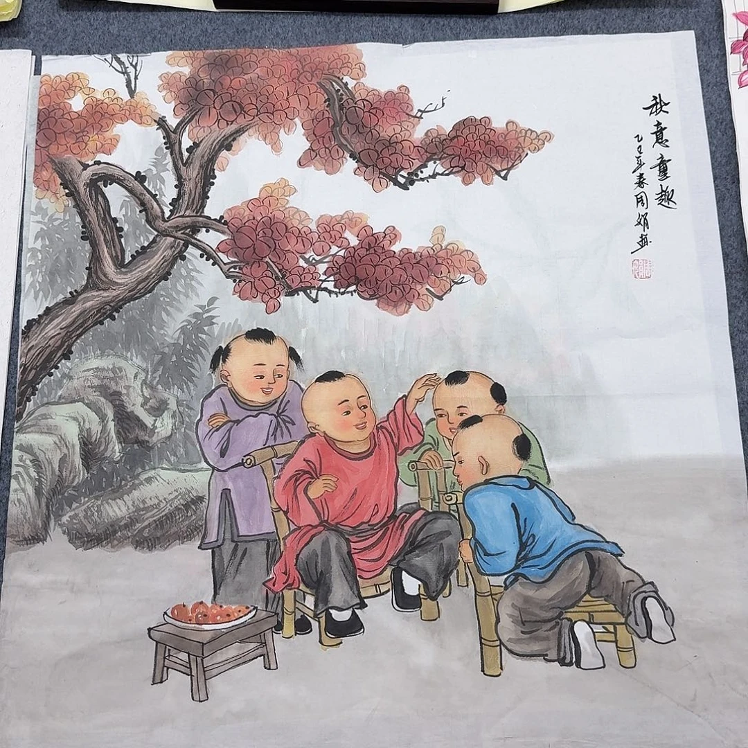 国画四尺斗方70X70纯手绘作品