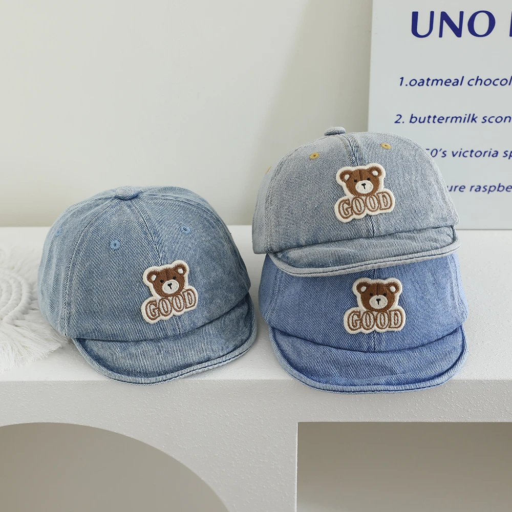 婴儿帽子秋冬季短檐牛仔小熊鸭舌帽婴幼儿宝宝春天洋气穿搭棒球帽