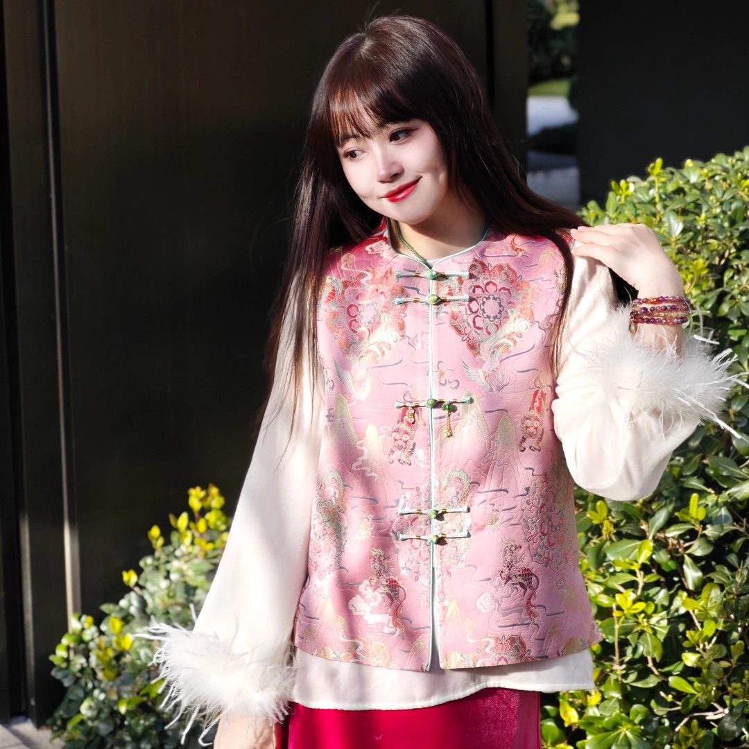 【锦说欢喜】‘五瑞纳福‘李德喜宋锦五重纬织金新中式马甲83616