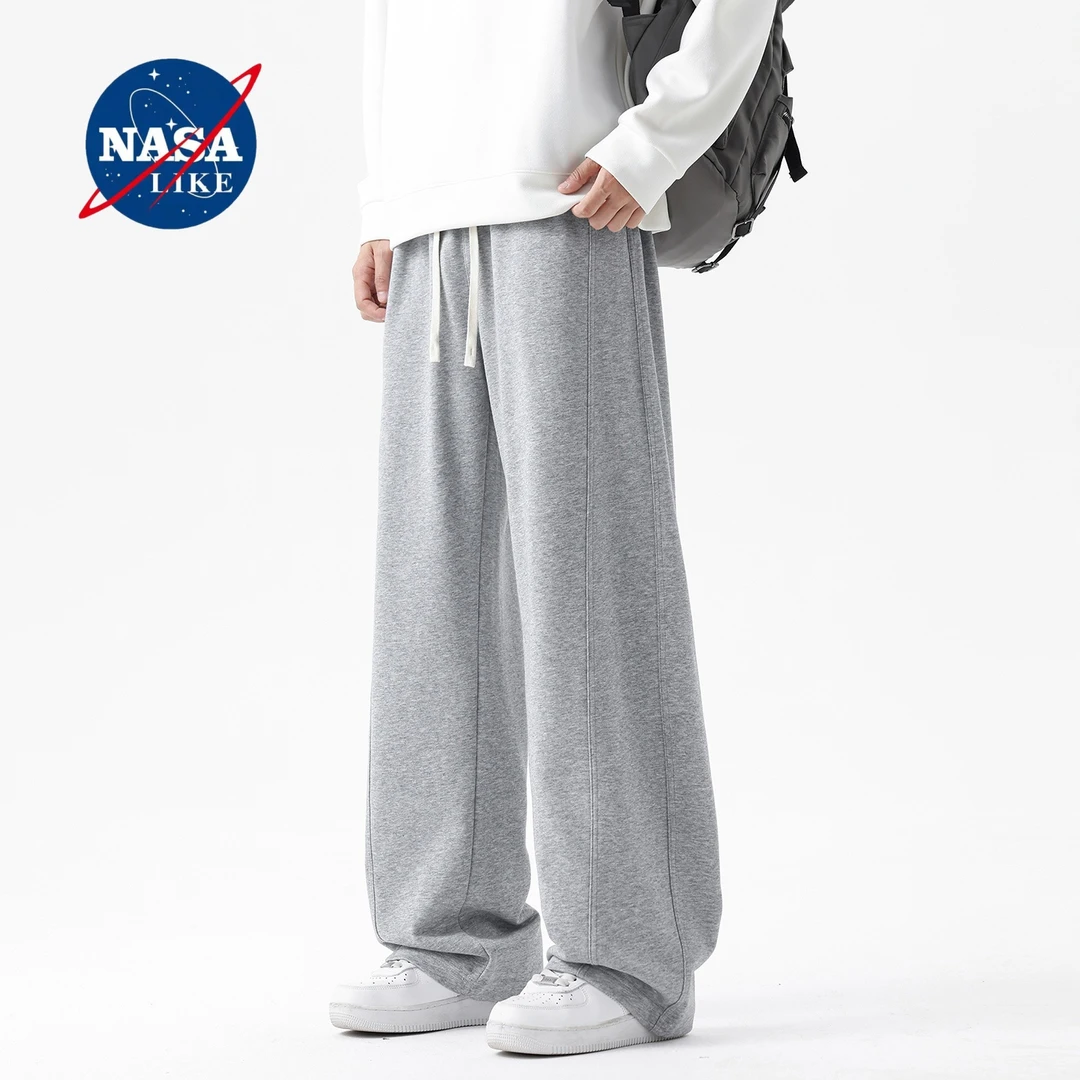 NASA联名长裤春秋阔腿裤直筒裤休闲裤针织卫裤美式复古纯色休闲裤
