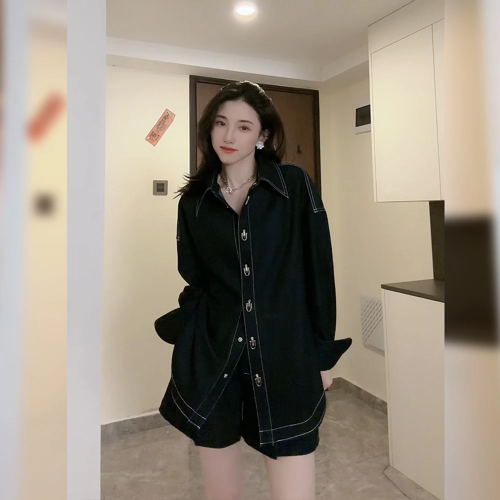 小乖逃Q衬衫海鸥高级感女士高端衬衫休闲时尚女款衬衫外套藏蓝251