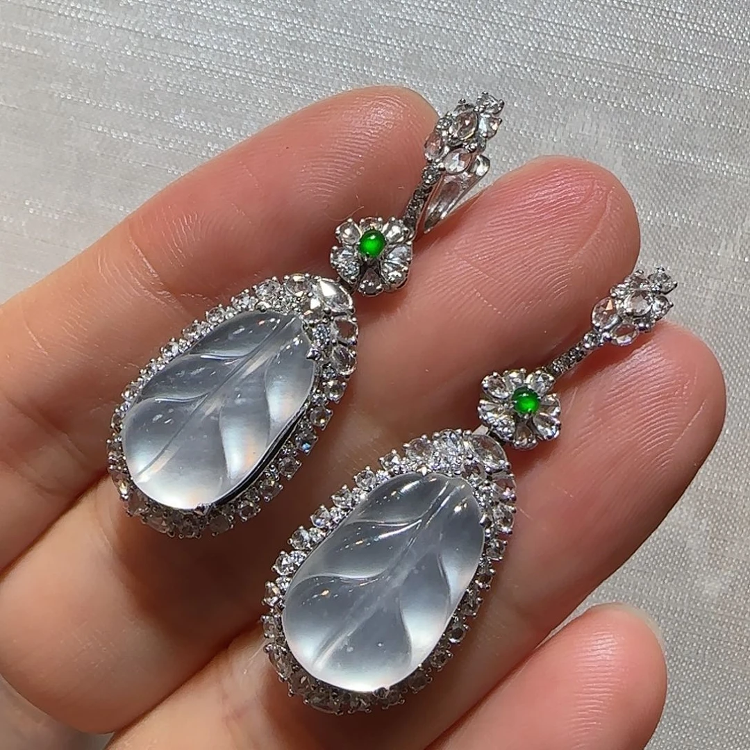 翡翠18K金镶嵌耳饰耳环