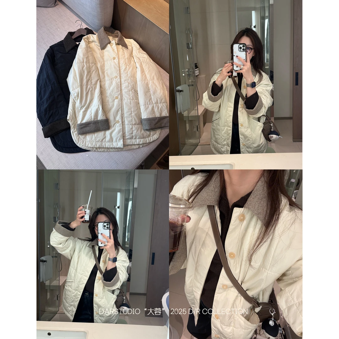 DAR STUDIO 高线系列【撞色棉服】日本进口冬季绵羊毛翻领简约棉服