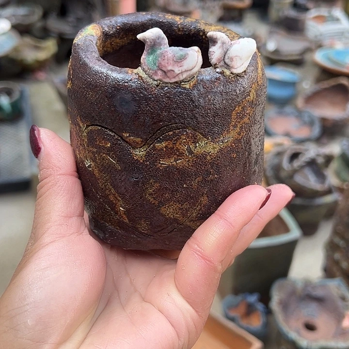 粗陶手工高温花盆
