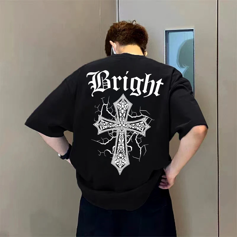 美式慵懒风字母印花重磅纯棉短袖t恤男夏季潮牌宽松百搭情侣上衣