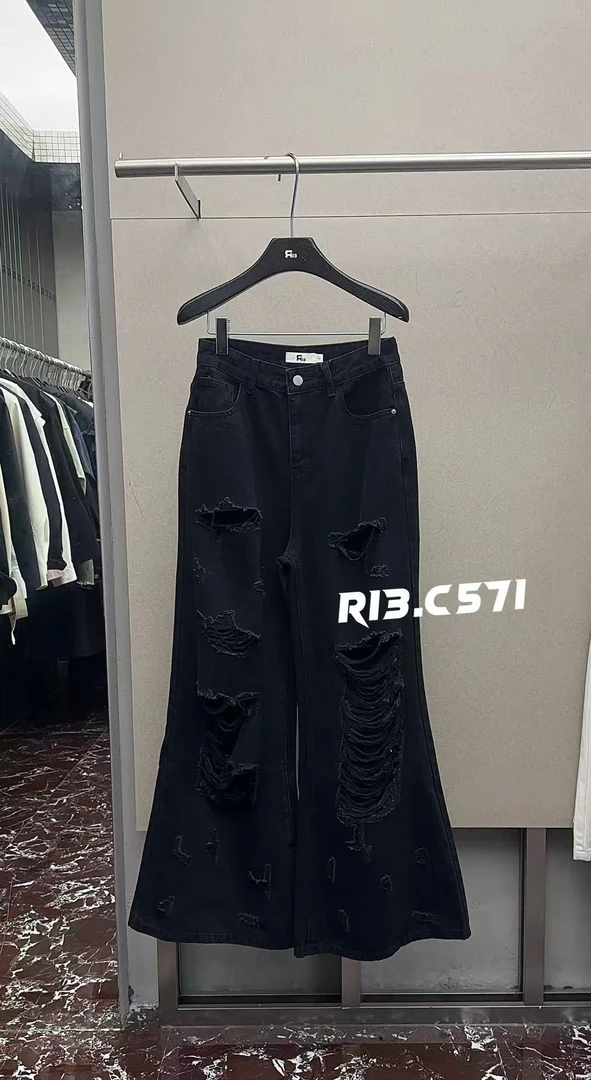 破洞牛仔裤喇叭裤33635