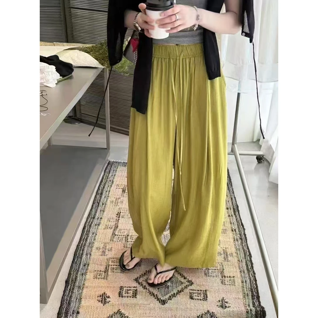 2025夏季新款欧货慵懒风抽绳松紧腰宽松阔腿防晒裤抖抖裤女w