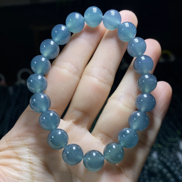危地马拉A货天然翡翠，冰种老蓝水翡翠手串，约卡9.8mm