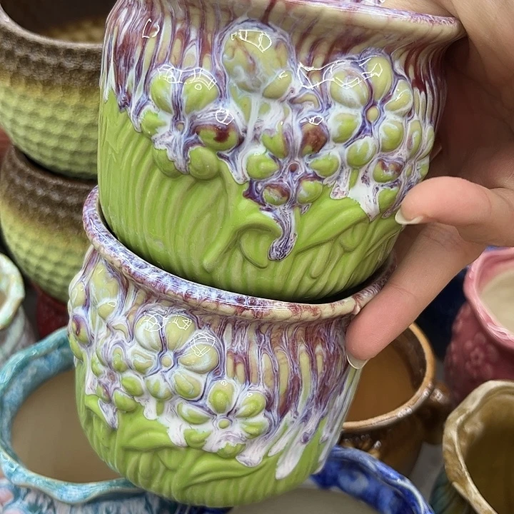 多肉绿植陶瓷花盆9.9包邮，有孔