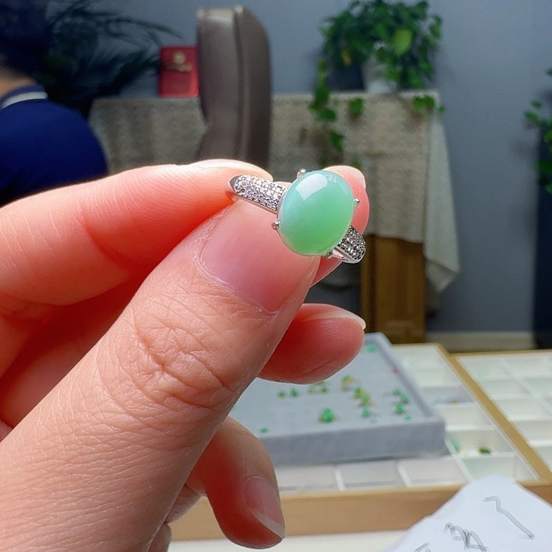 银S925镶嵌戒指翡翠天然