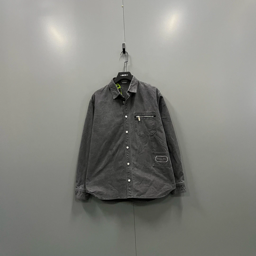 99新 DIOR/迪奥 （ll）610714 水洗logo贴花牛仔衬衫 41码