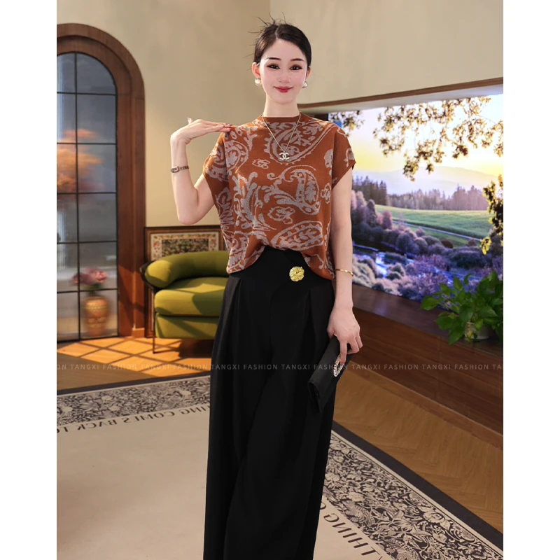 2025夏新【DD-103】莱赛尔天丝凉感透气圆领上衣图腾印花显瘦百搭女