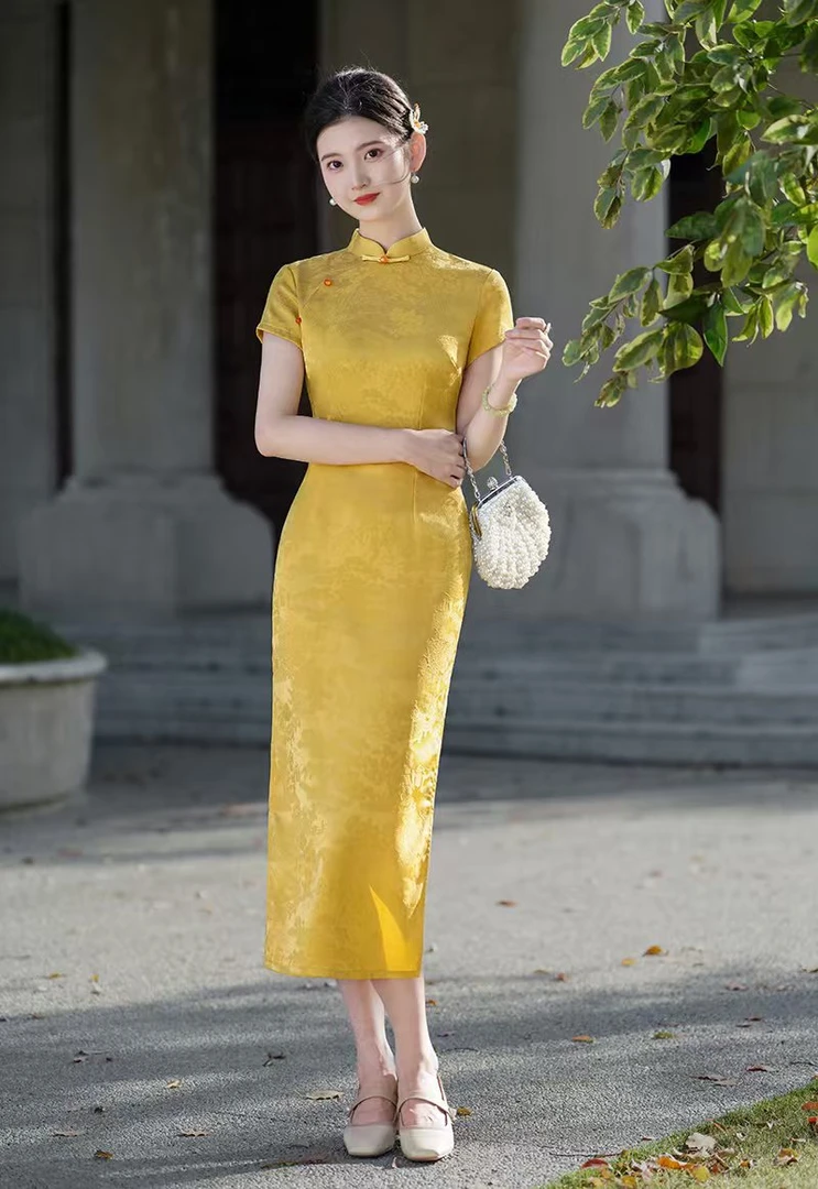 【华夫人】25夏季新款 提花缎 中国风改良款金榜题名旗袍