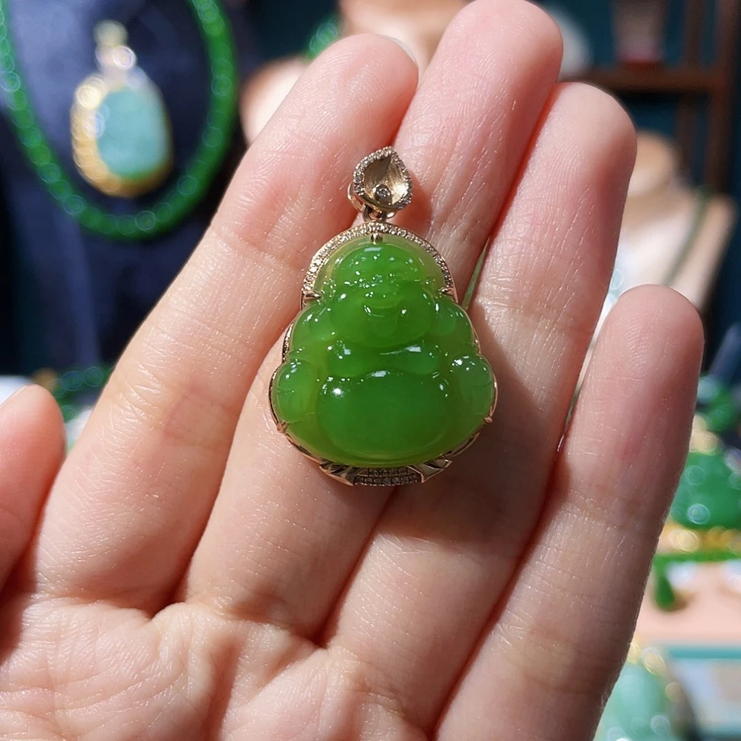 和田玉（碧玉）18K金镶嵌颈饰