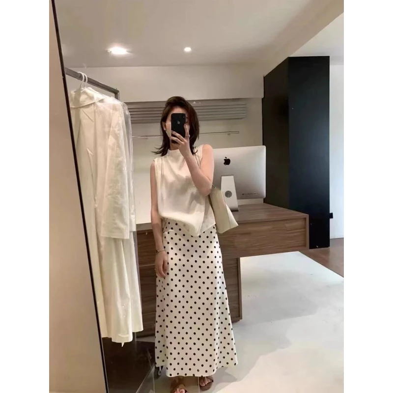 韩版气质光感波点松紧腰半身裙86950 裙长92无开叉无口袋