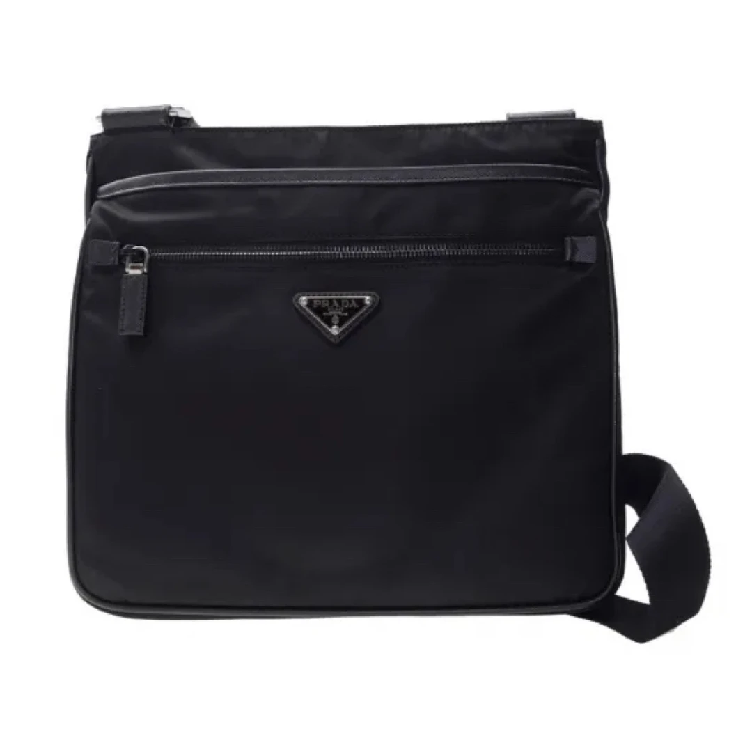 95新 Prada/普拉达 8317黑色尼龙双兜邮差包斜挎包