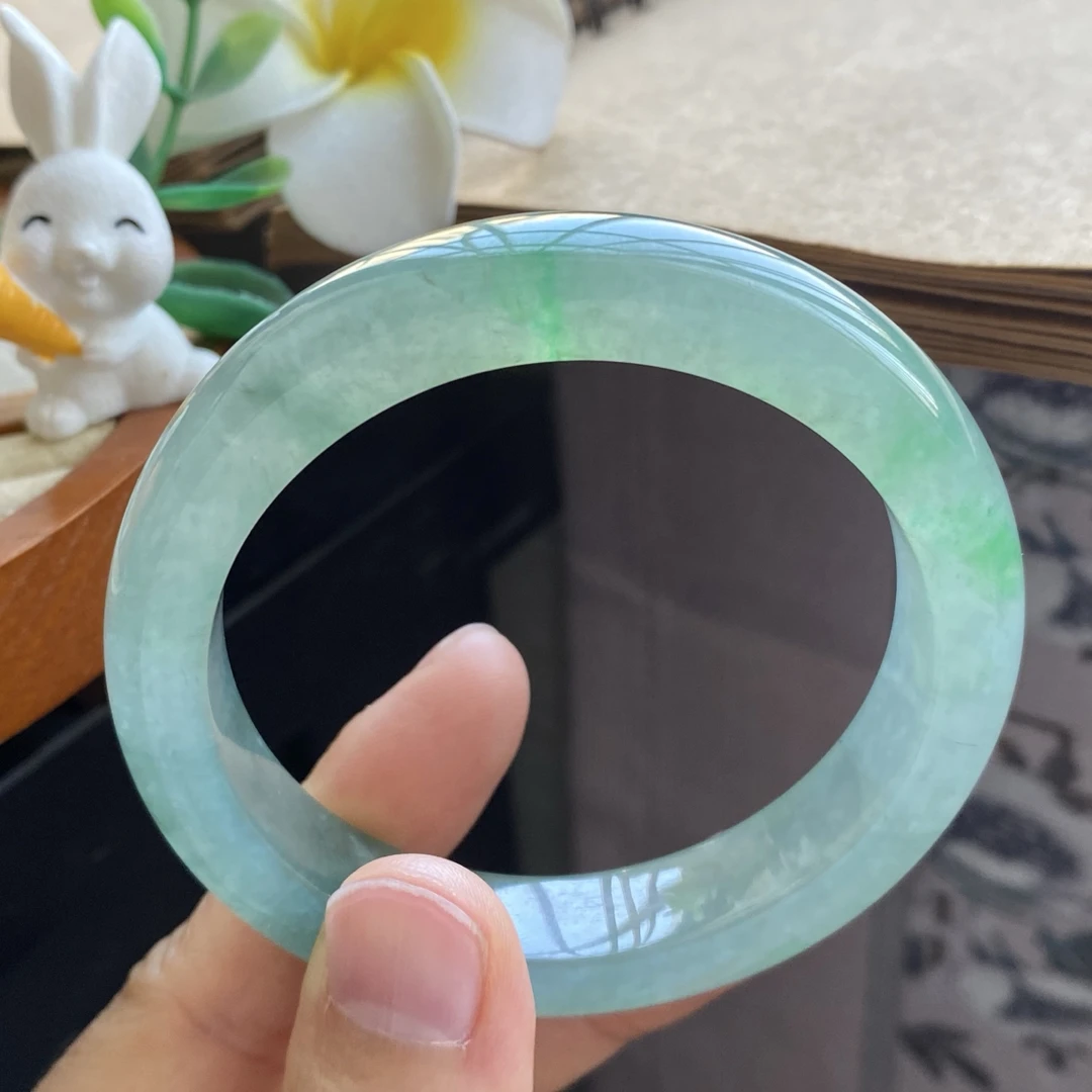 02.11批冰油青飘阳绿513号57.4-12.4-8.7！天然翡翠手镯