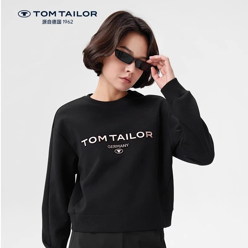 TOM TAILOR德国运动休闲空气层女士卫衣长袖舒适套头衫TTCRB156E