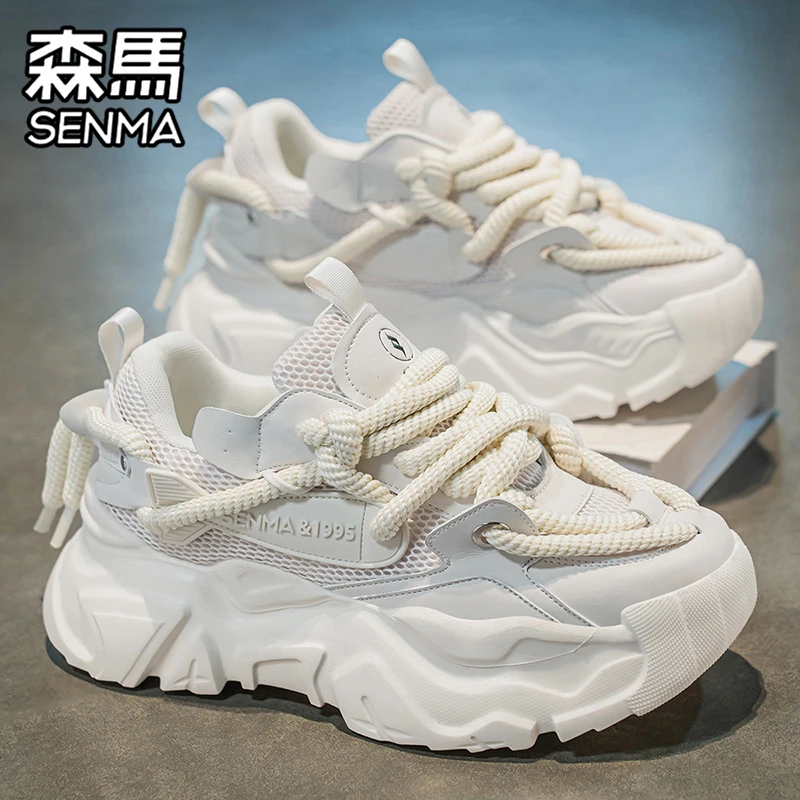 SENMA/森马男鞋冬季运动休闲高级感厚底跑步增高百搭小白老爹潮鞋