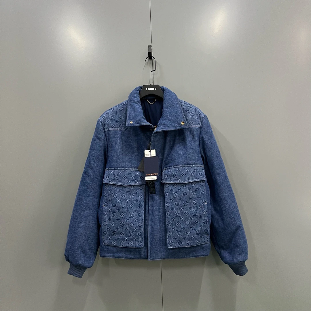 95新 LouisVuitton/路易威登 q47 蓝色老花牛仔拼接外套 54码