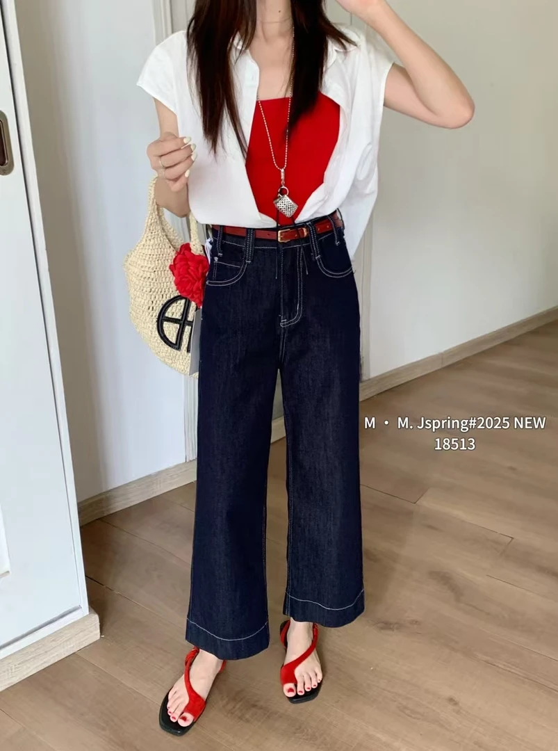 「国潮®原创」窄版九分直筒阔腿裤休闲显瘦百搭牛仔裤