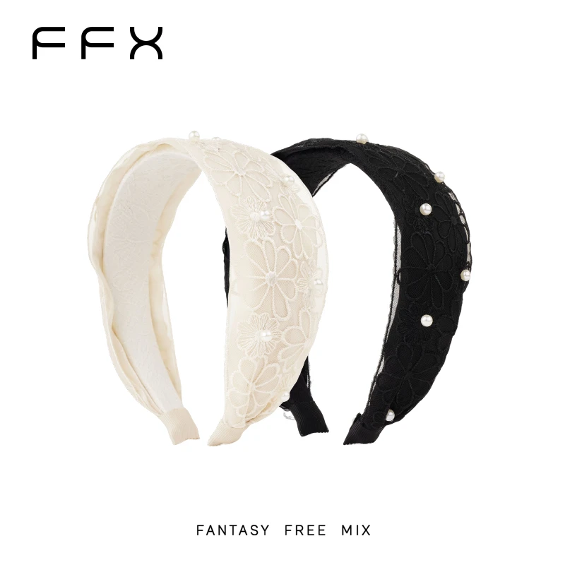 弗弗西FFX【春色芳华】高级立体刺绣花卉宽版蕾丝发箍