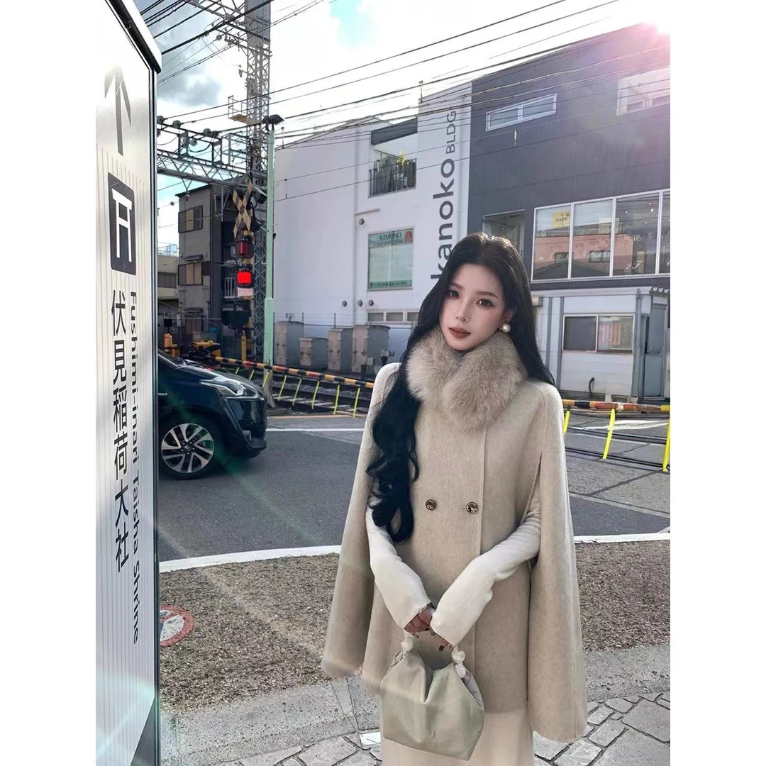 SUPENANA斗篷毛呢外套洋气高贵上衣毛毛外套千金贵妇大衣披肩网红