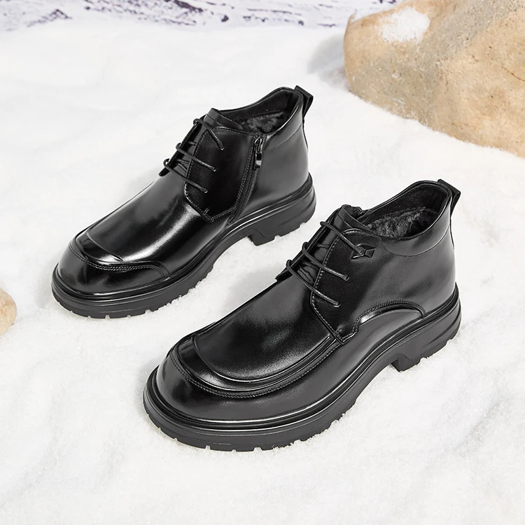 路易圣戈希男款牛皮雪地靴冬季皮毛一体百搭男鞋加厚时尚棉鞋男